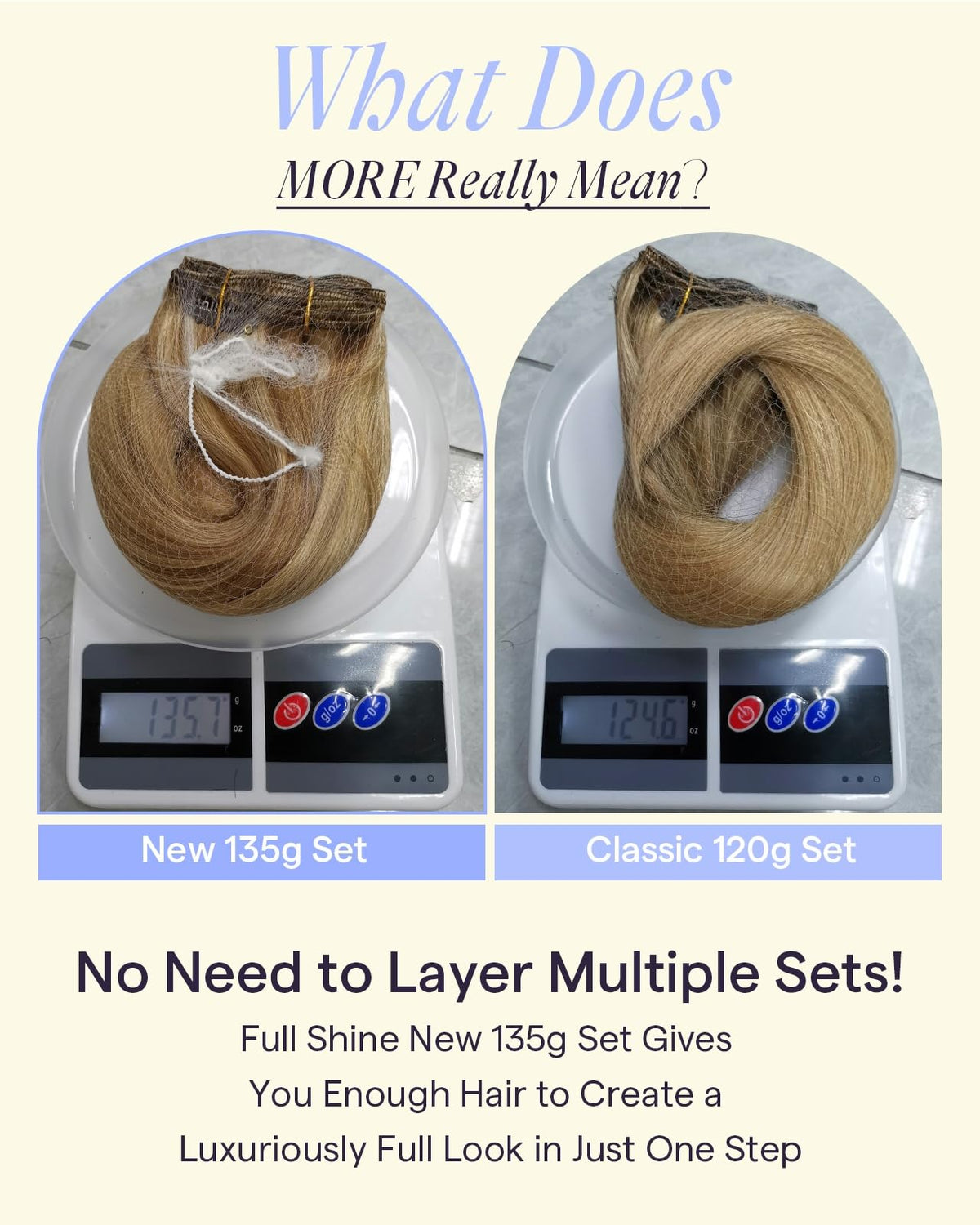 Close-up of Full Shine Clip in Hair Extensions clips and wefts