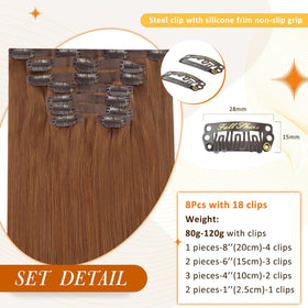 Close-up of Full Shine Clip in Hair Extensions copper brown colour