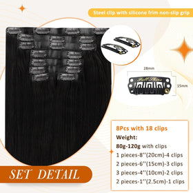 Close-up of Full Shine Clip in Hair Extensions Jet Black clips