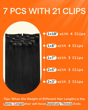 Close-up of Full Shine Clip in Hair Extensions jet black texture