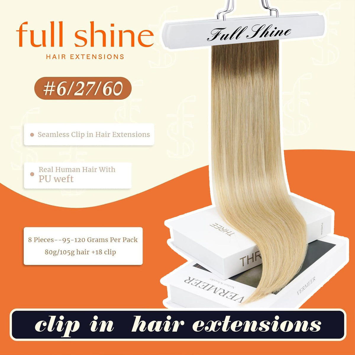 Close-up of Full Shine Clip in Hair Extensions showing PU weft
