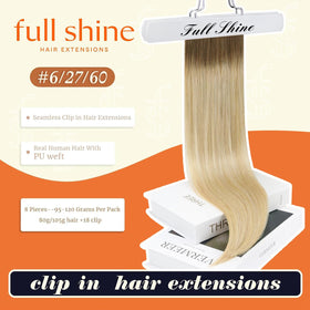 Close-up of Full Shine Clip in Hair Extensions showing PU weft