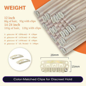 Close-up of Full Shine Clip in Human Hair Extensions clips