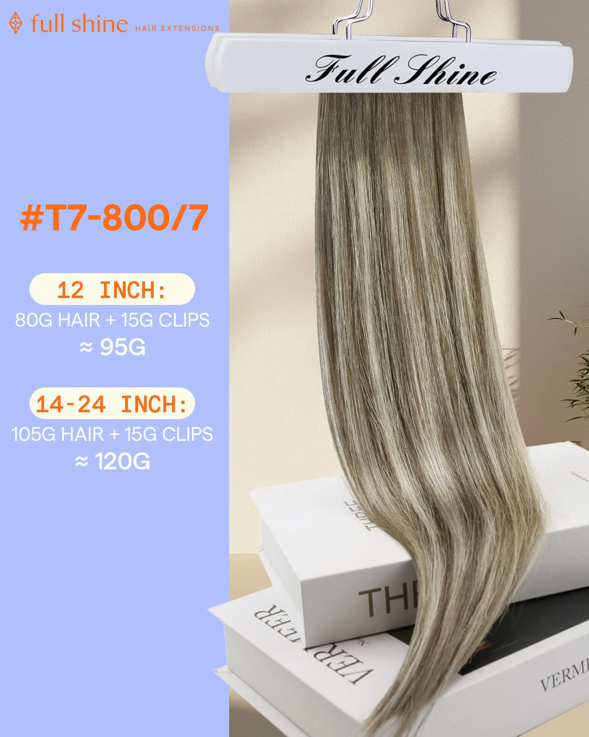 Close-up of Full Shine Clip in Real Hair Extensions showing clips