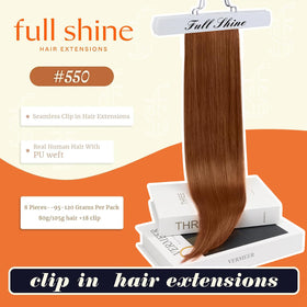Close-up of Full Shine Copper Red Clip-in Hair Extensions texture