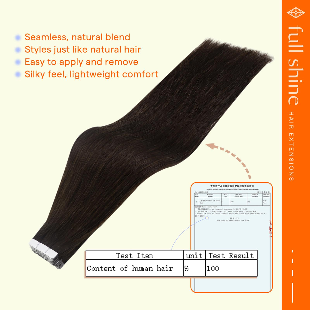 Close-up of Full Shine Dark Brown Hair Extensions tape