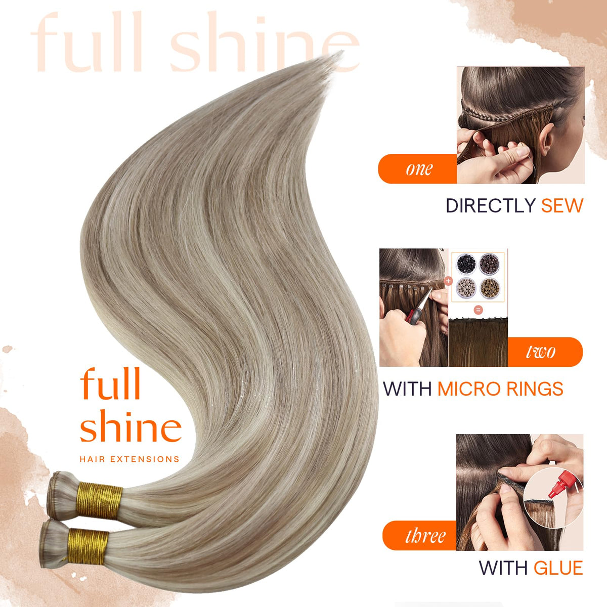 Close-up of Full Shine Genius Weft Hair Extensions weft