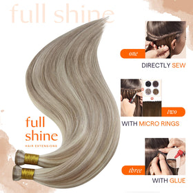 Close-up of Full Shine Genius Weft Hair Extensions weft