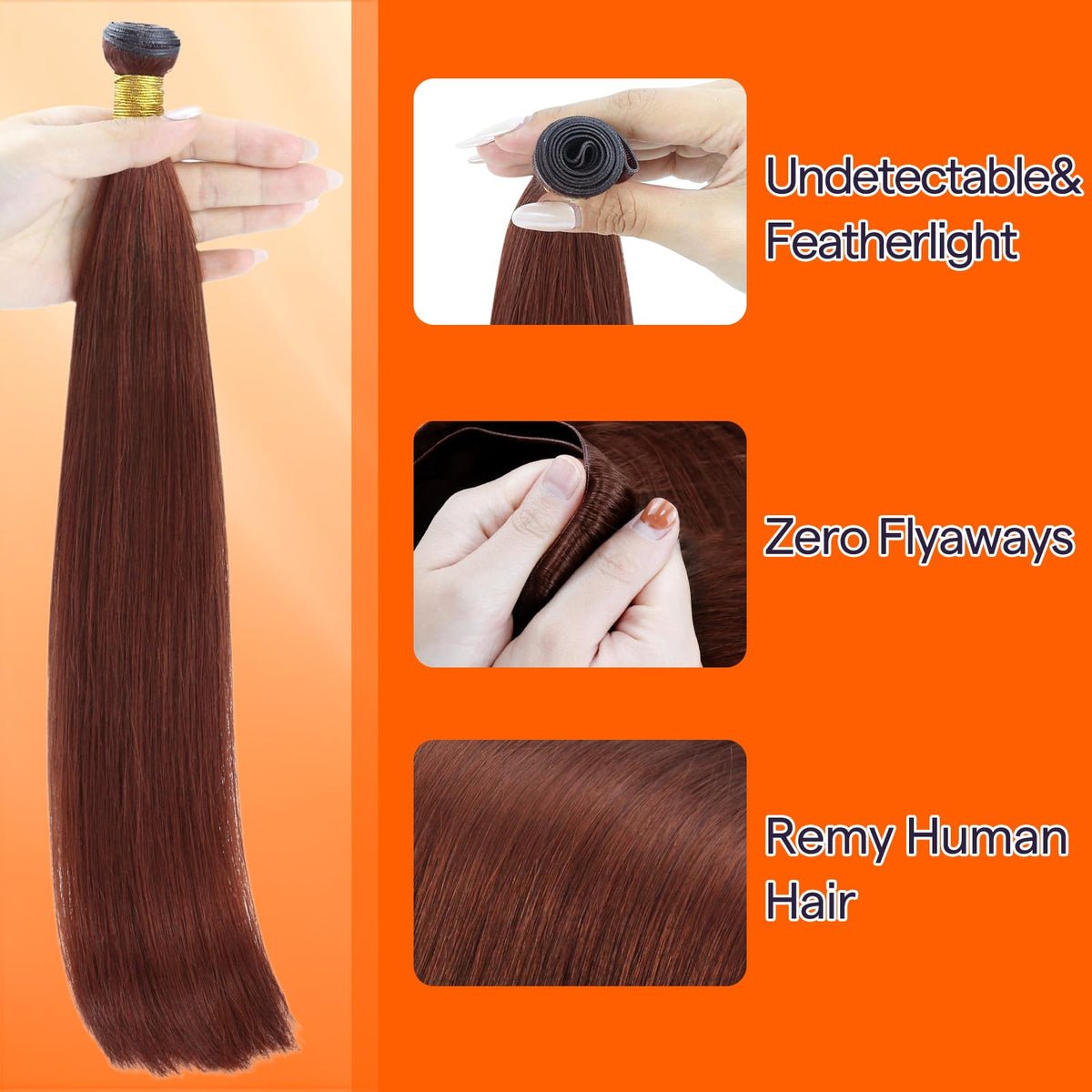 Close-up of Full Shine Hand Tied Weft Hair Extensions texture