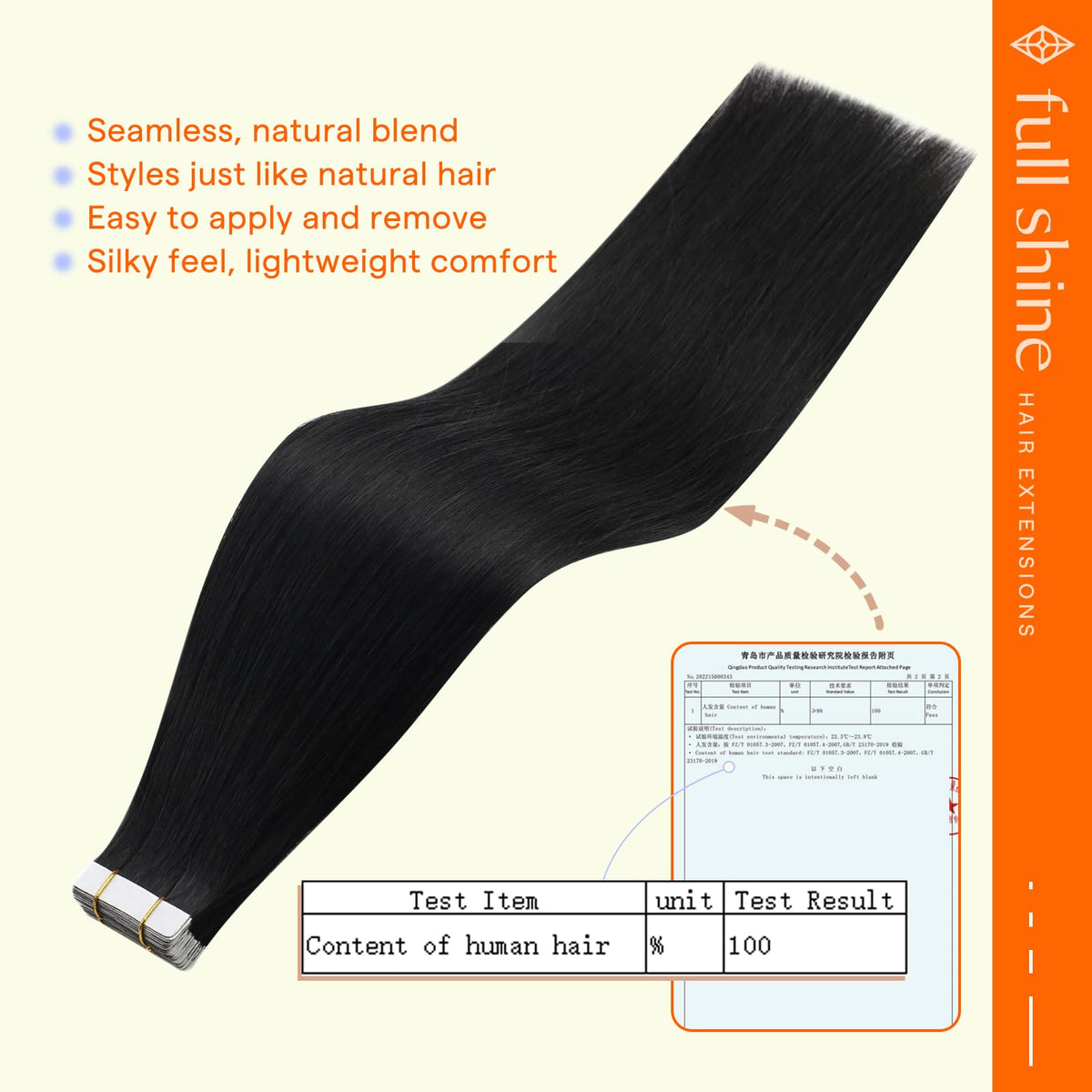 Close-up of Full Shine Invisible Tape Hair Extensions tape detail