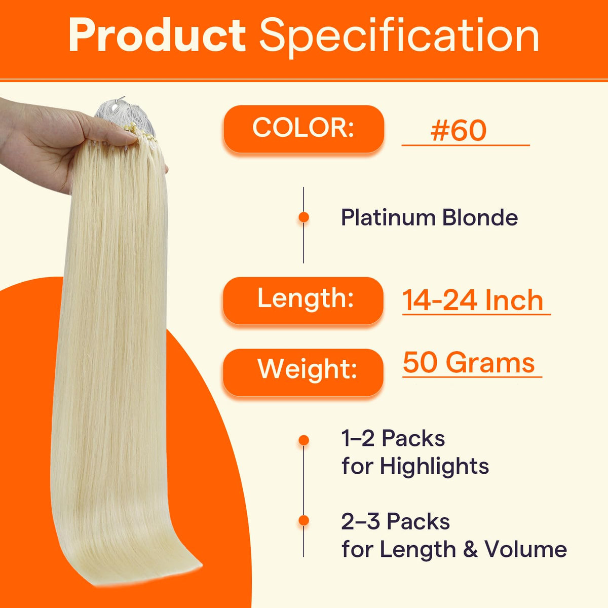 Close-up of Full Shine Micro Link hair extensions micro bead attachment