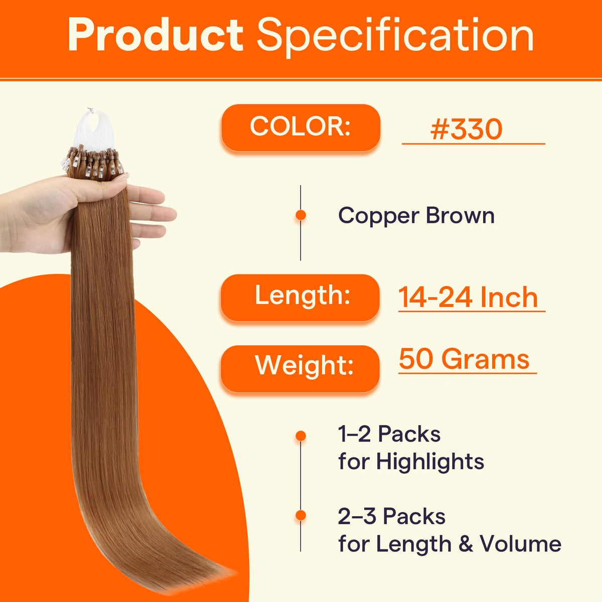 Close-up of Full Shine Micro Loop Hair Extensions with micro beads