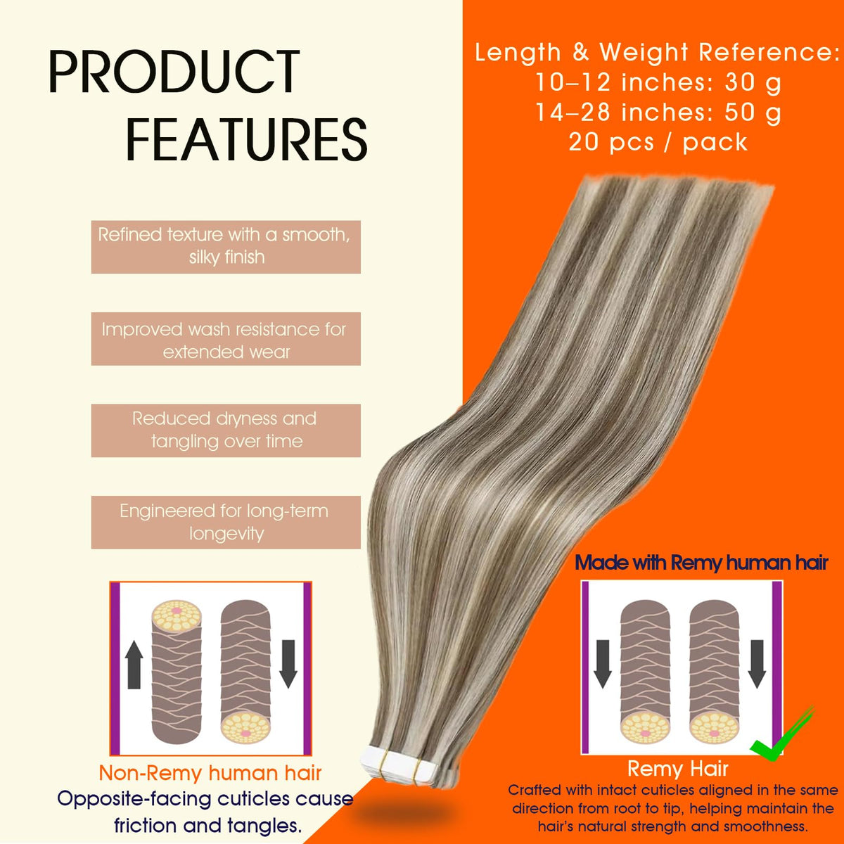 Close-up of Full Shine Remy Hair Extensions tape