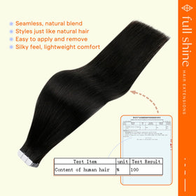 Close-up of Full Shine Tape Extensions showing tape