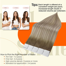 Close-up of Full Shine Tape In Extensions Ash Brown Blonde texture