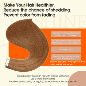Close-up of Full Shine Tape In Hair Extensions Ginger Copper tape