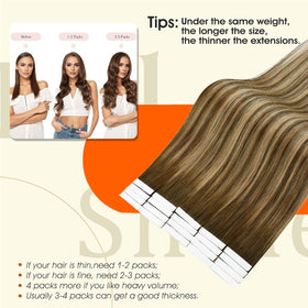 Close-up of Full Shine Tape in Hair Extensions Honey Brown