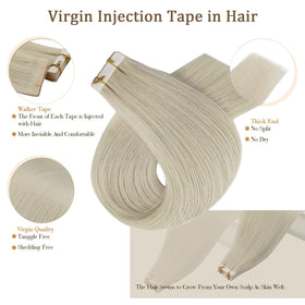 Close-up of Full Shine Tape In Hair Extensions Ice Blonde tape