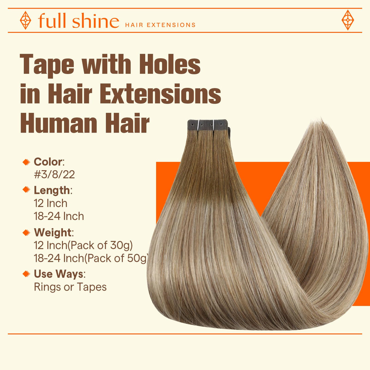 Close-up of Full Shine Tape In Hair Extensions showing holed design