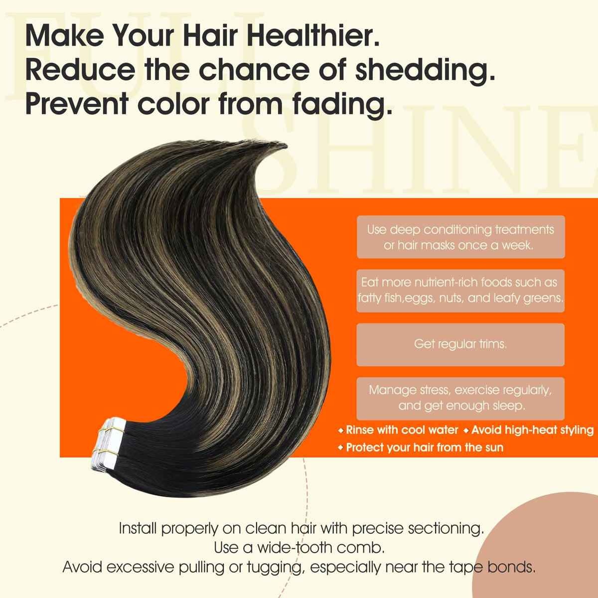 Close-up of Full Shine Tape In Hair Extensions showing texture