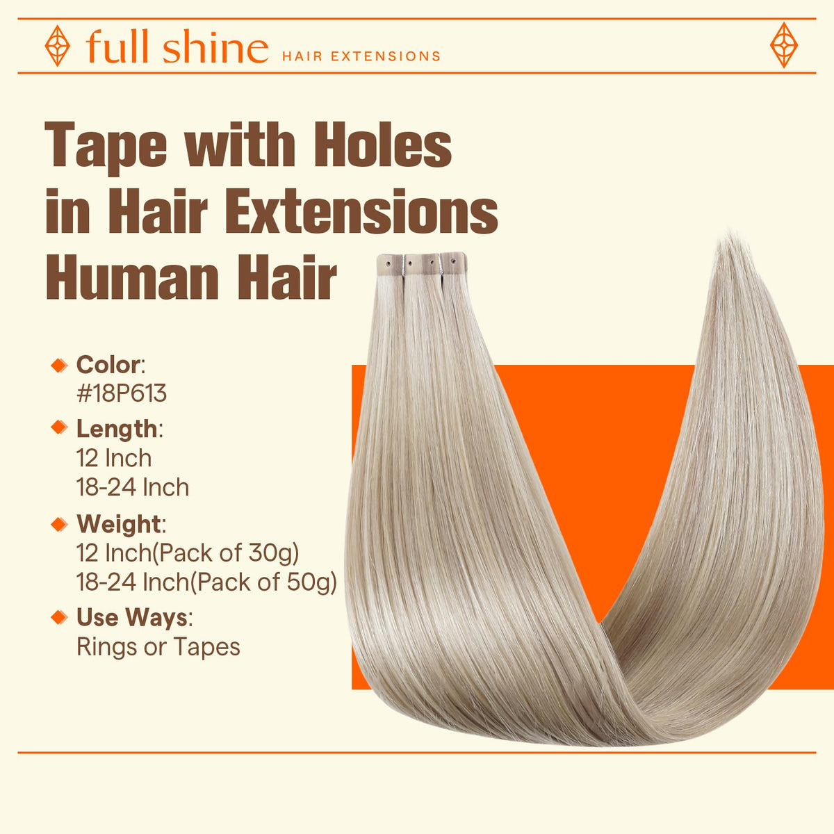 Close-up of Full Shine Tape In Hair Extensions showing the holed design