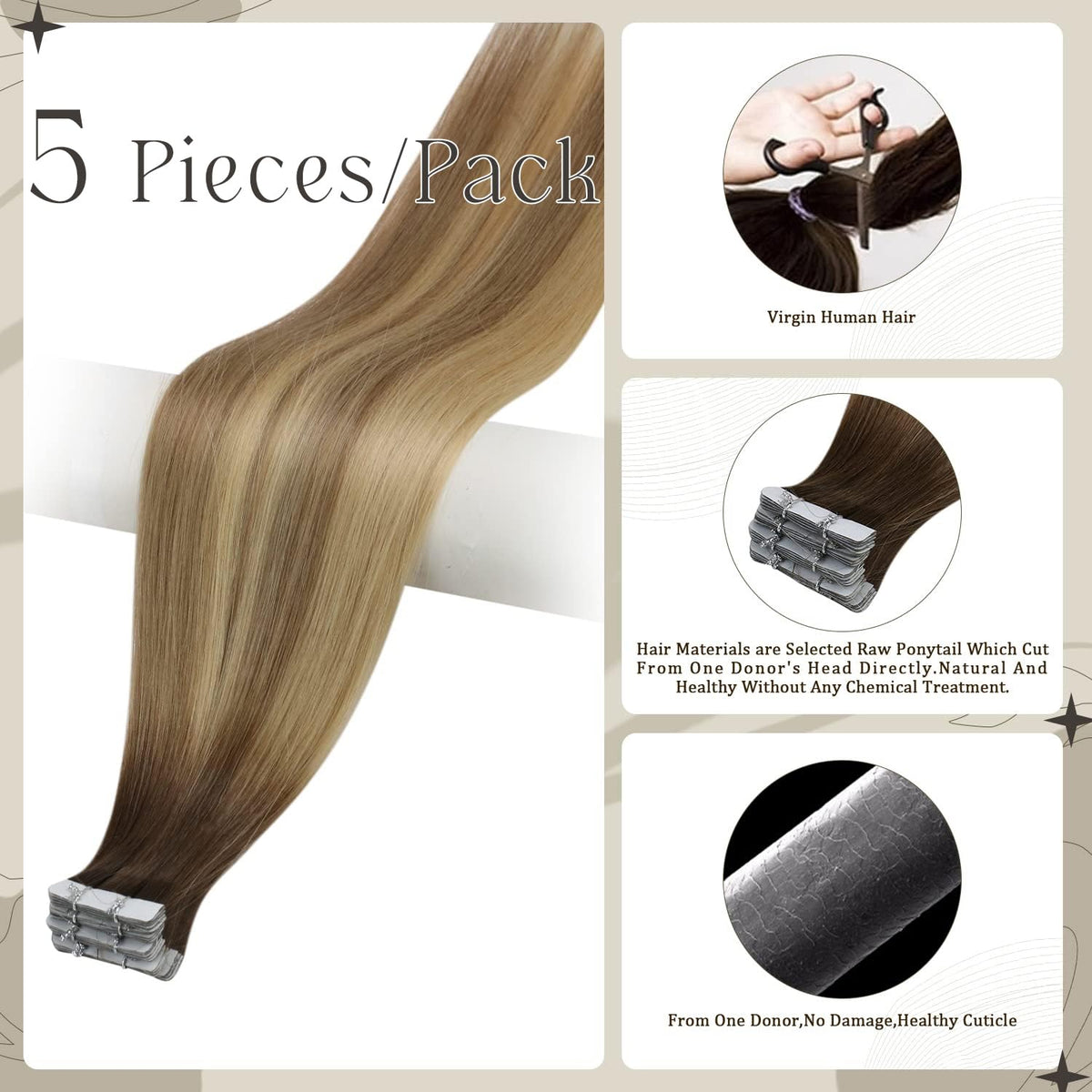 Close-up of Full Shine Tape in Hair Extensions showing the tape
