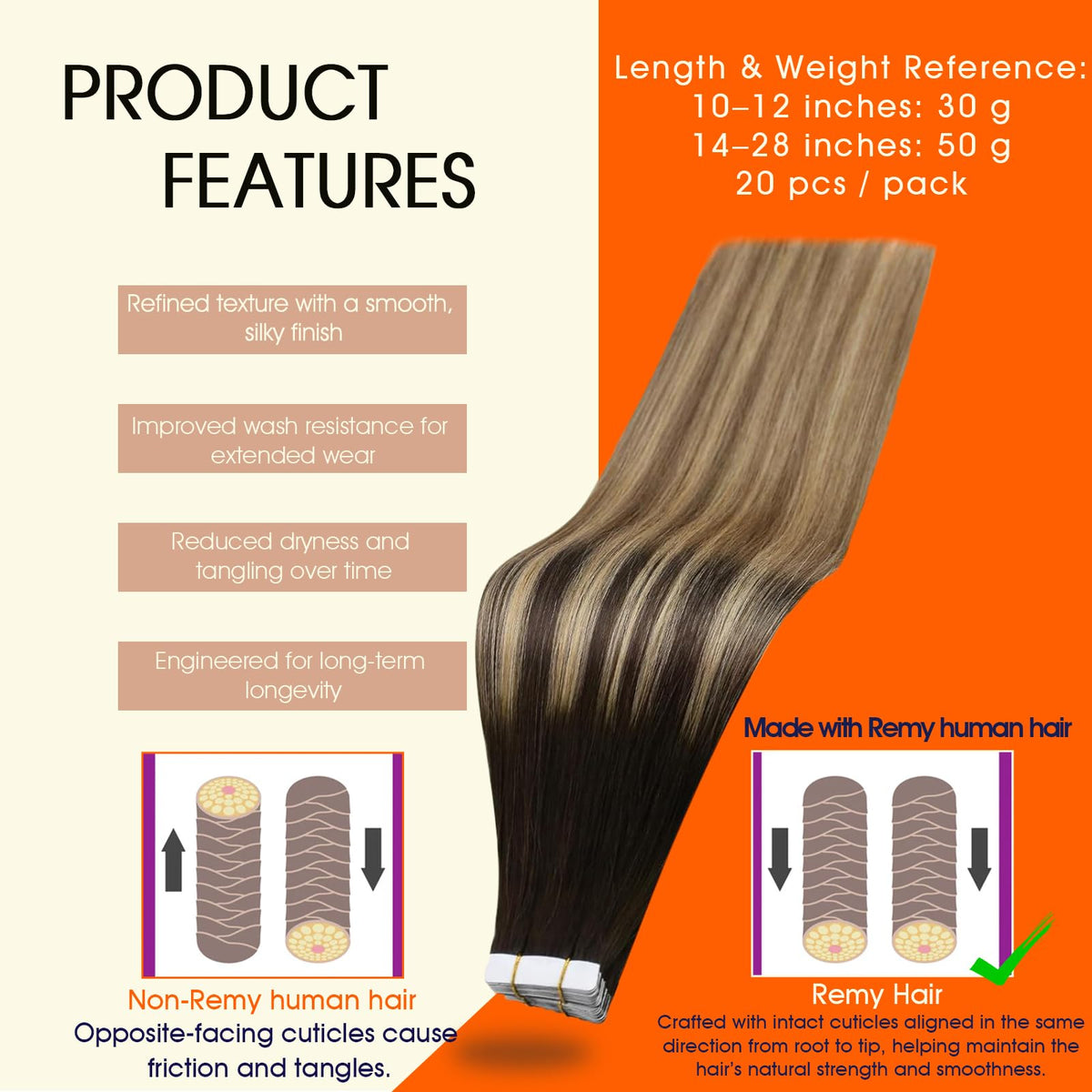 Close-up of Full Shine Tape In Hair Extensions showing the tape