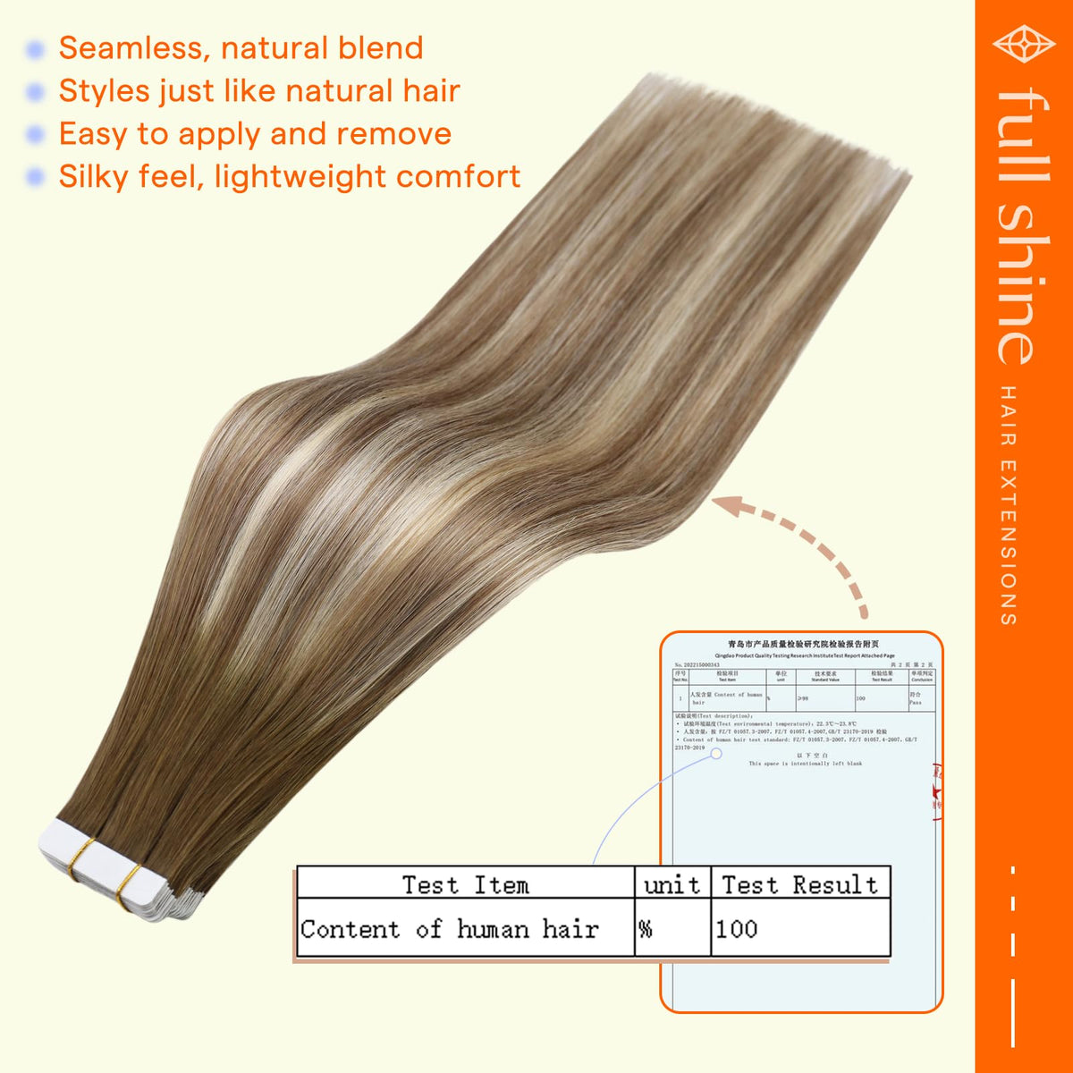 Close-up of Full Shine Tape-In Hair Extensions tape