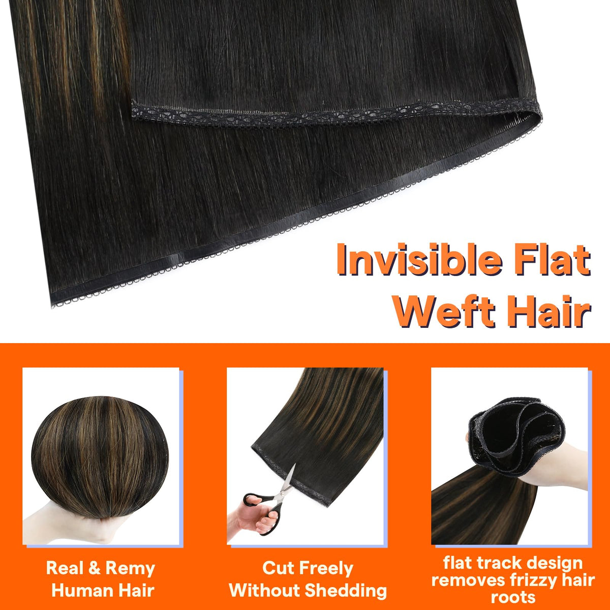 Close-up of Full Shine Weft Hair Extensions 24 Inch Remy Human Hair texture