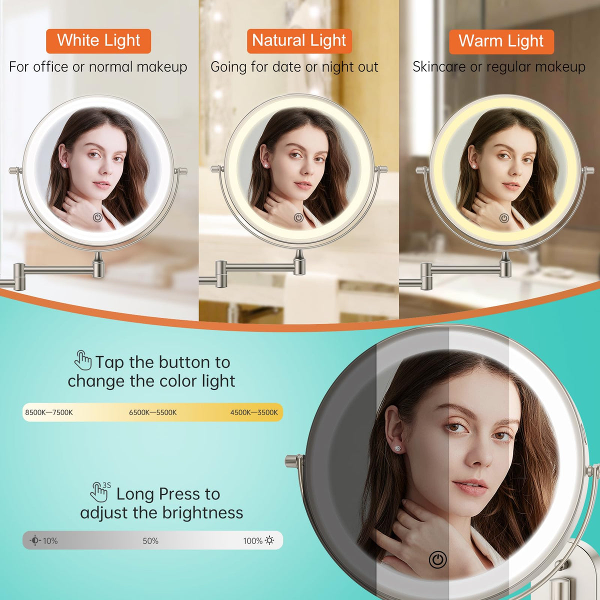 Close-up of FUNTOUCH Mirror with adjustable brightness settings