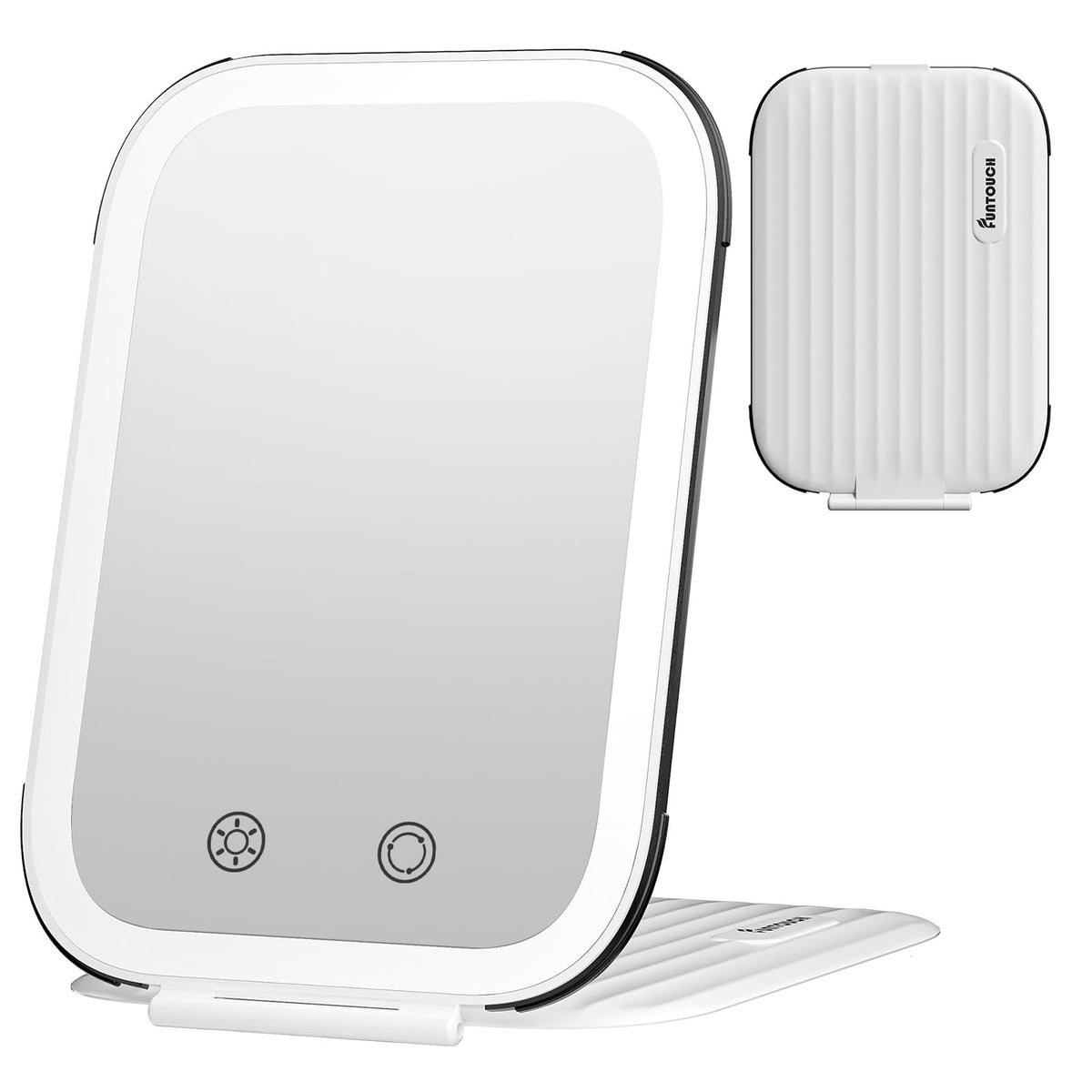 Close-up of FUNTOUCH Travel Makeup Mirror lighting options