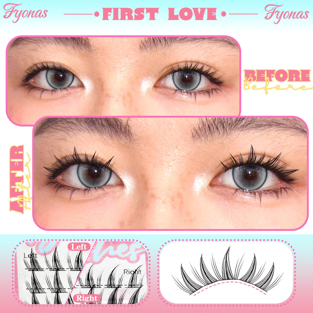 Close-up of Fyonas Manga Lash Clusters individual lashes