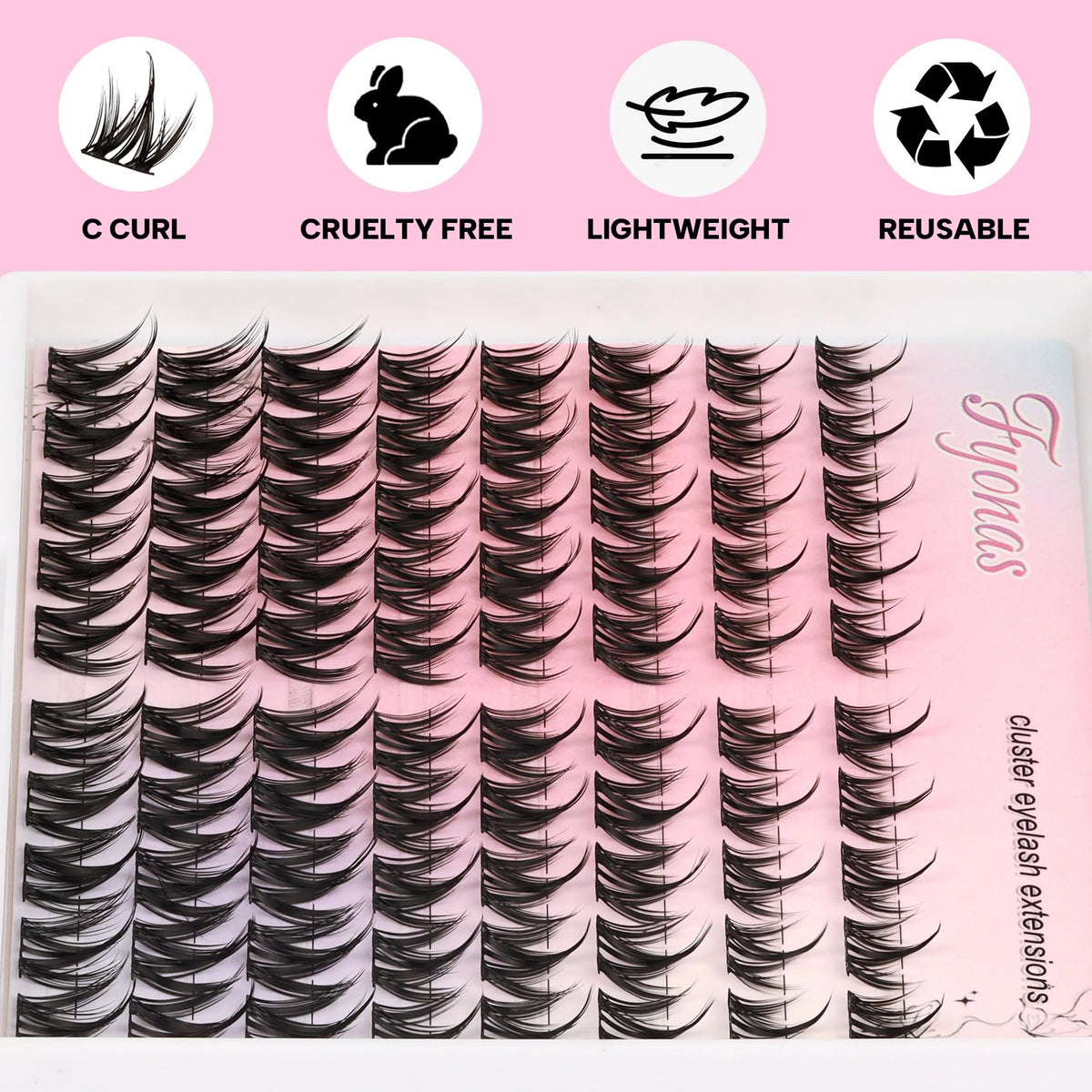 Close-up of Fyonas Manga Lash Clusters showing different lengths