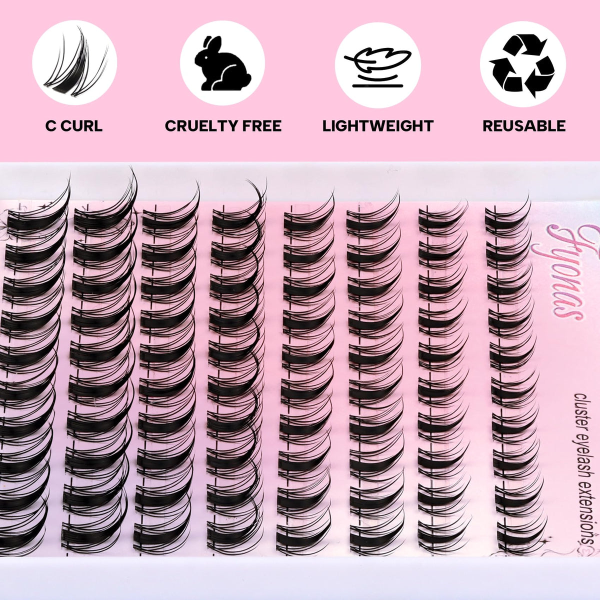 Close-up of Fyonas spiky lash clusters with adhesive