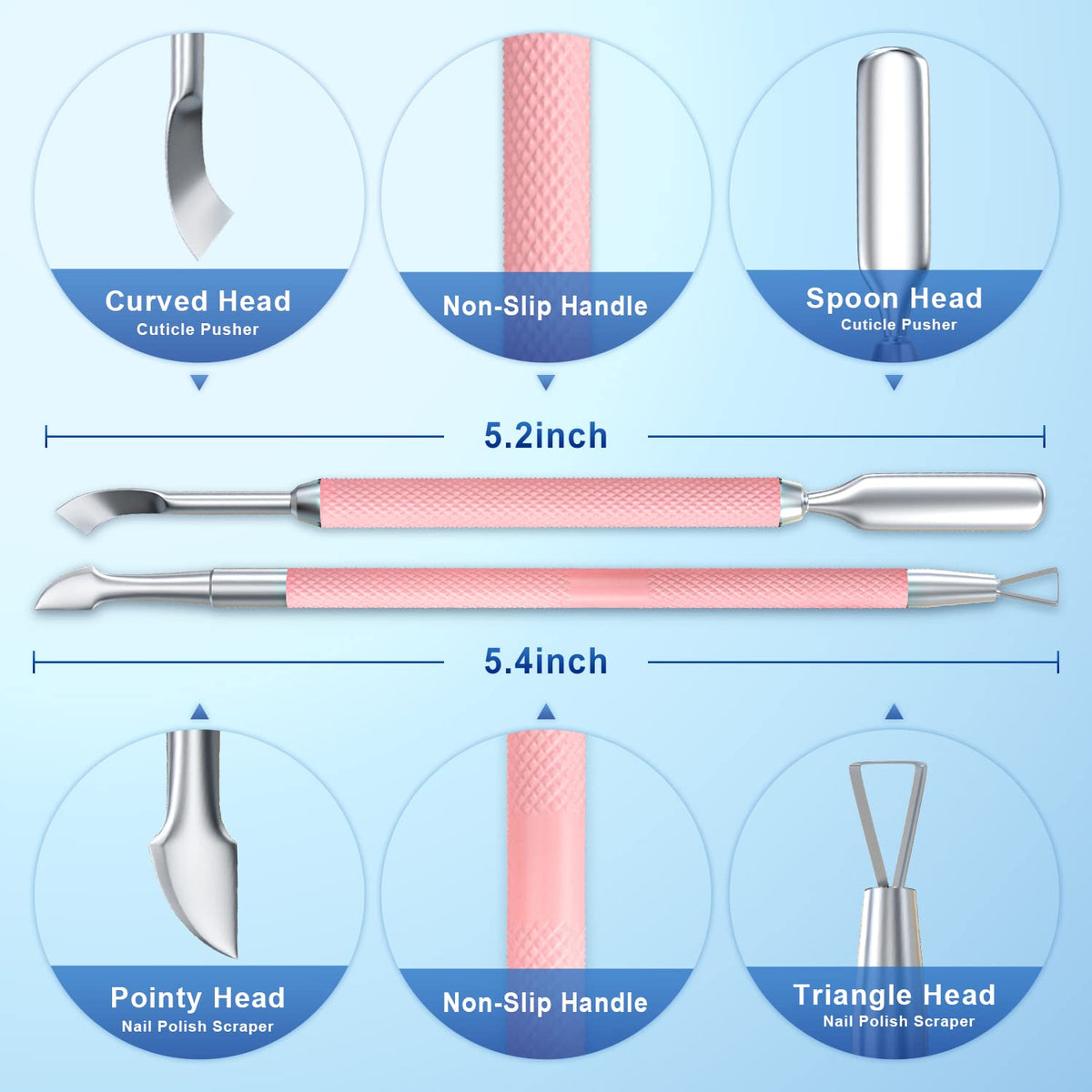 Close-up of GA&EN cuticle pusher with four functional heads