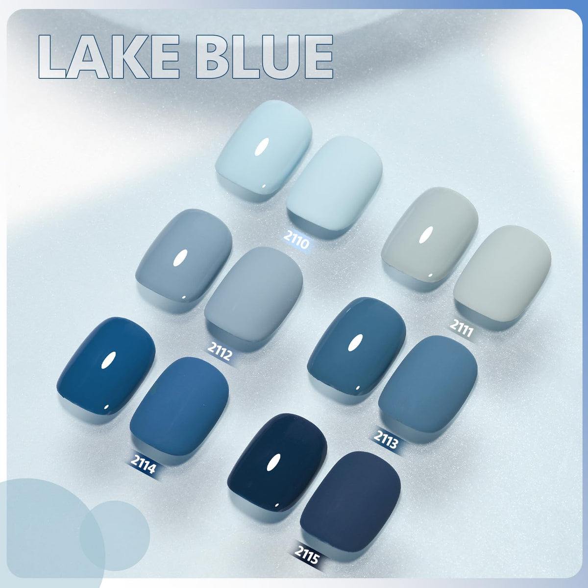 Close-up of GAOY gel nail polish bottles in Lake Blue