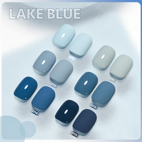Close-up of GAOY gel nail polish bottles in Lake Blue