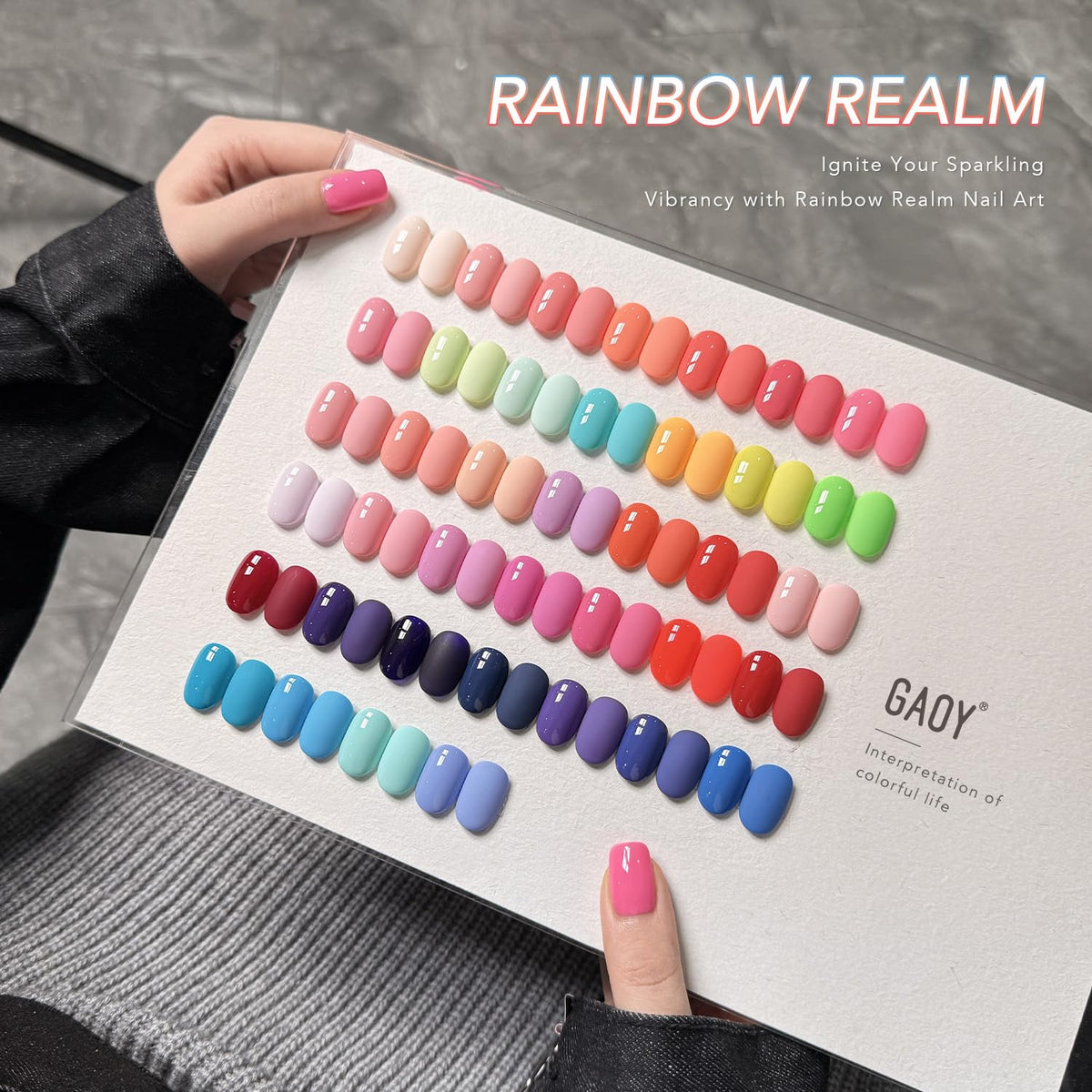 Close-up of GAOY gel nail polish bottles in various colours