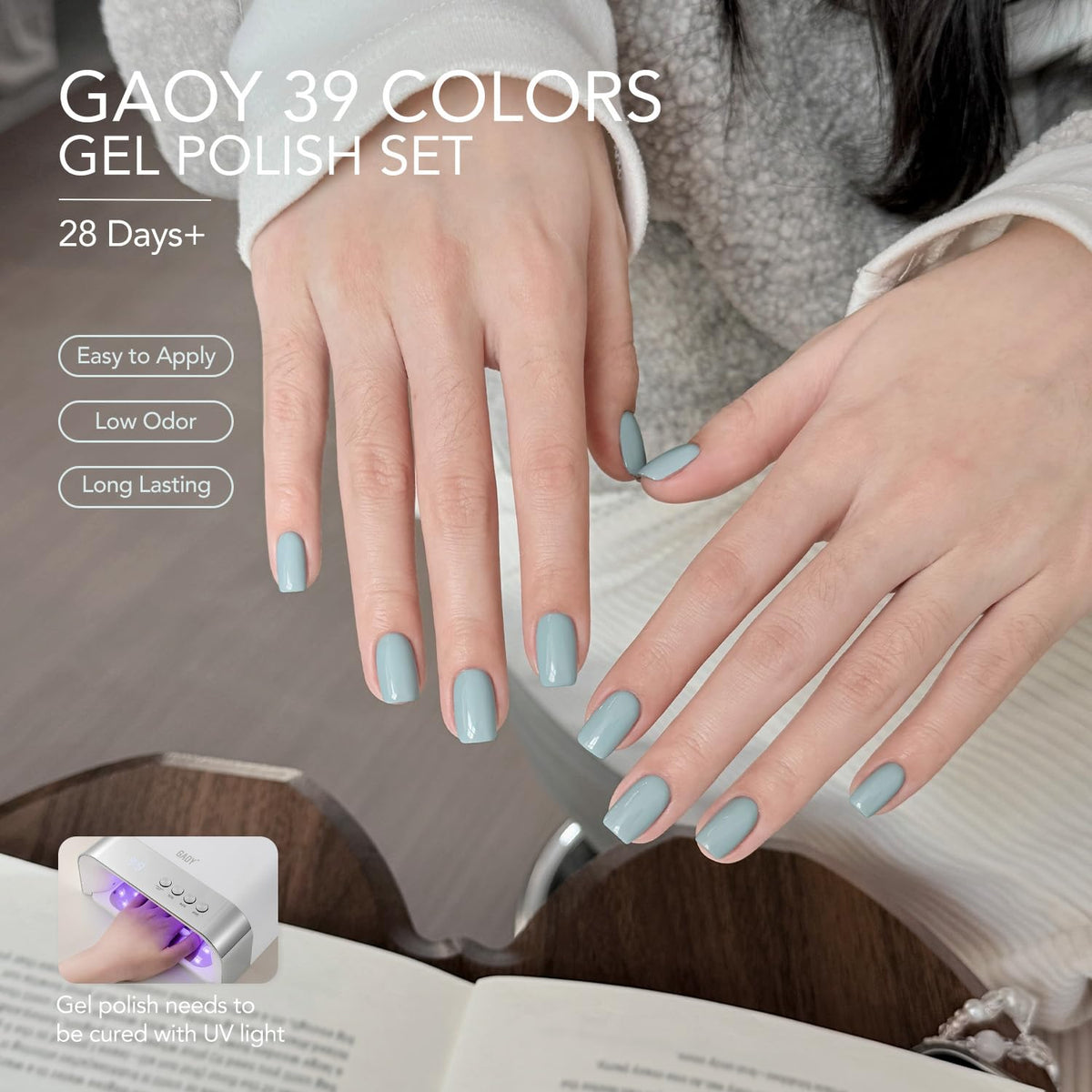 Close-up of GAOY gel nail polish bottles with pastel hues