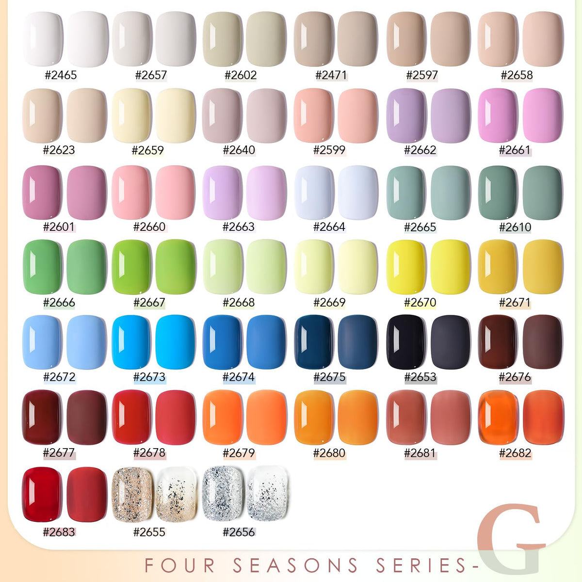 Close-up of GAOY gel polish bottles in assorted colours