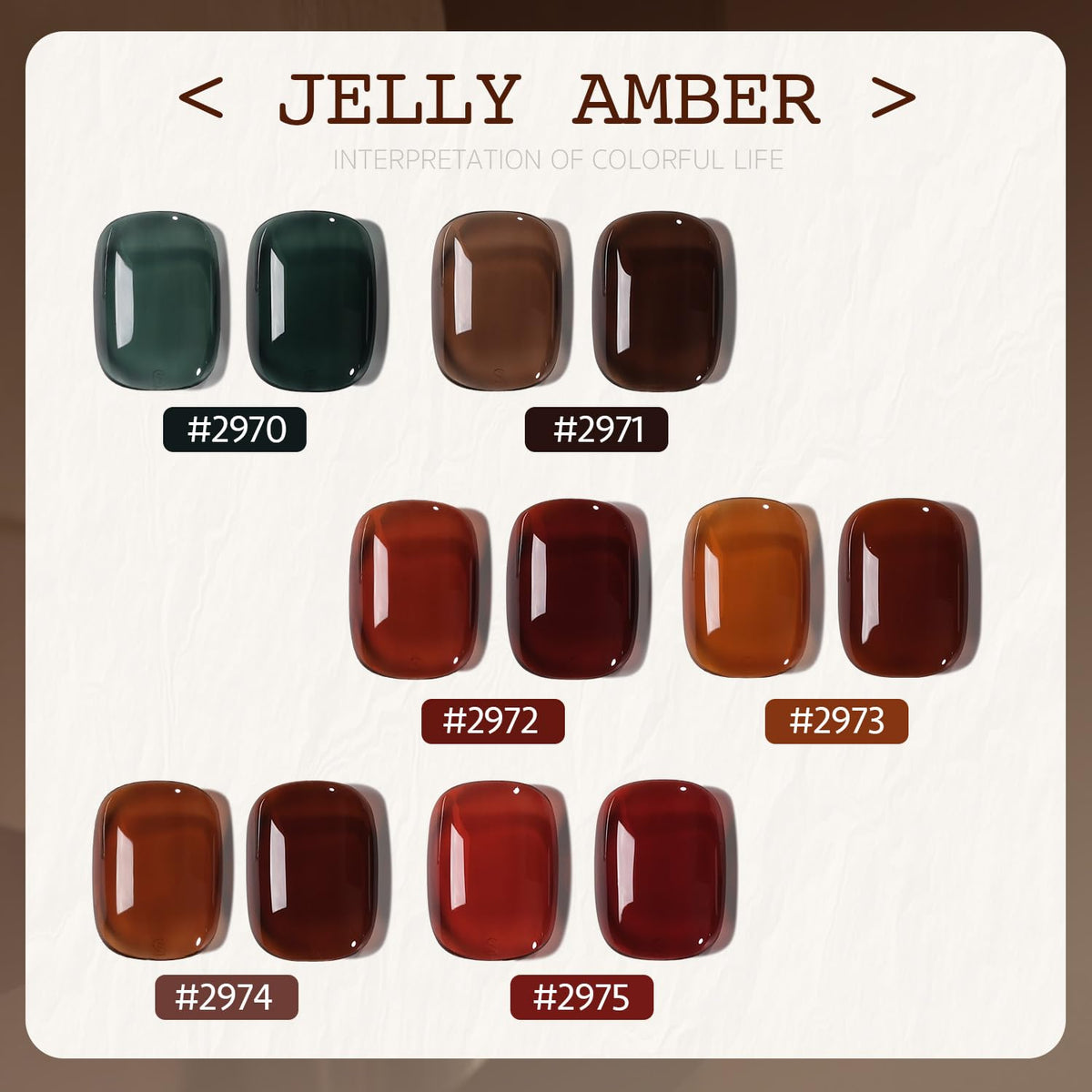 Close-up of GAOY gel polish bottles in assorted sheer colours