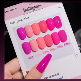 Close-up of GAOY gel polish bottles in pink shades