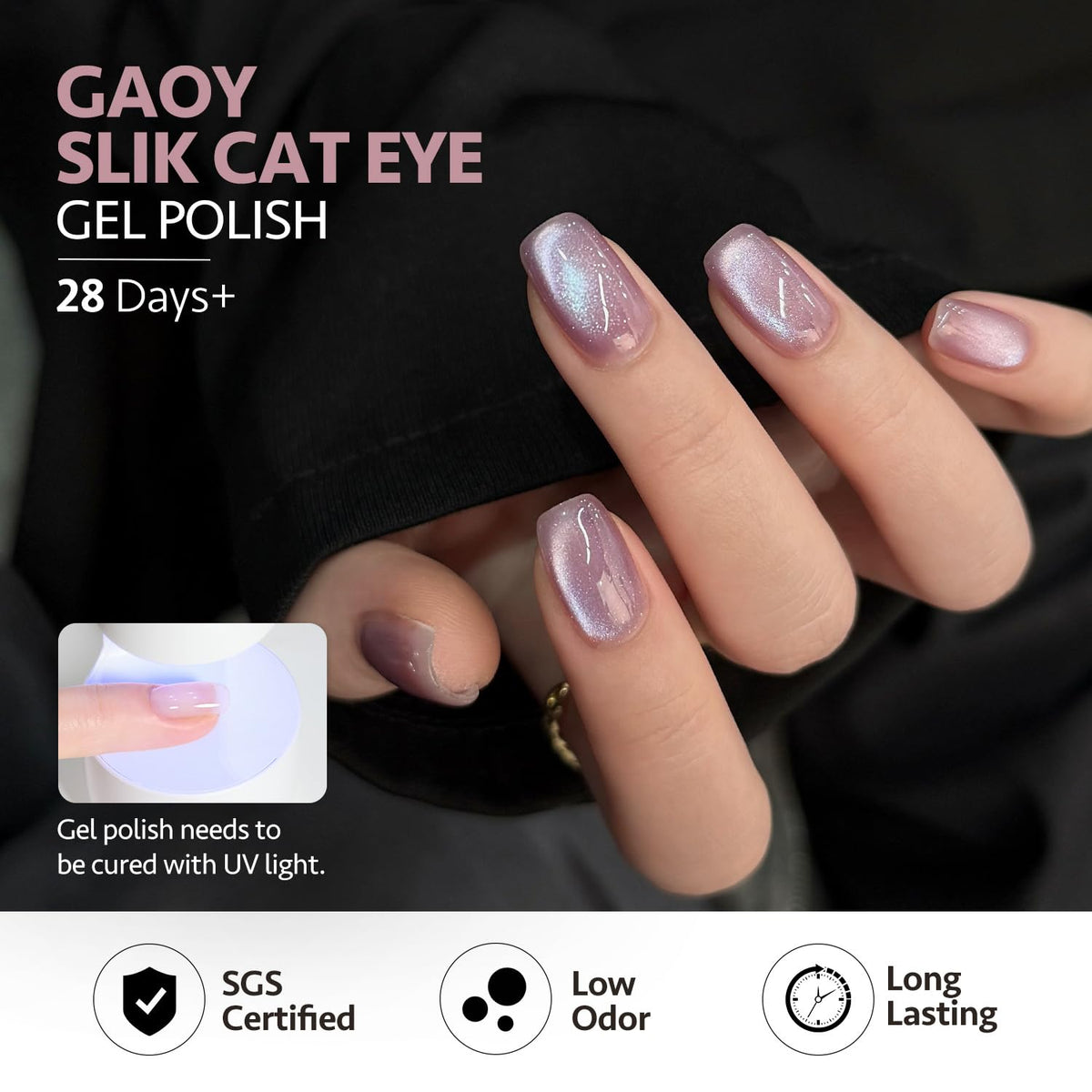 Close-up of GAOY Glitter Cat Eye Gel Nail Polish in pink