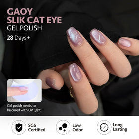 Close-up of GAOY Glitter Cat Eye Gel Nail Polish in pink