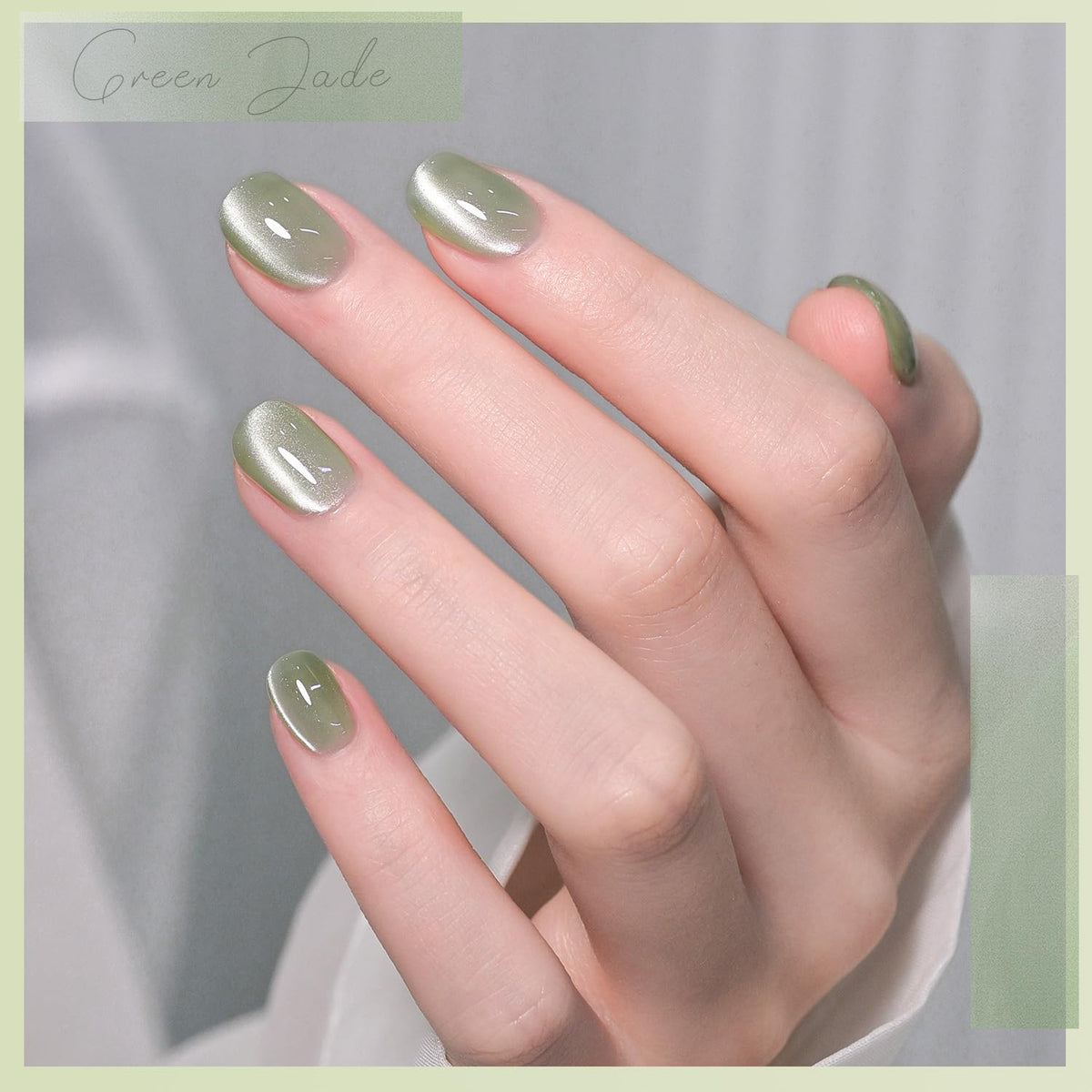 Close-up of GAOY Green Cat Eye Gel Nail Polish application