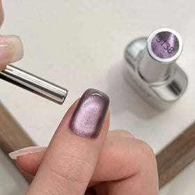 Close-up of GAOY Jelly Purple Cat Eye Gel Nail Polish applied on nails