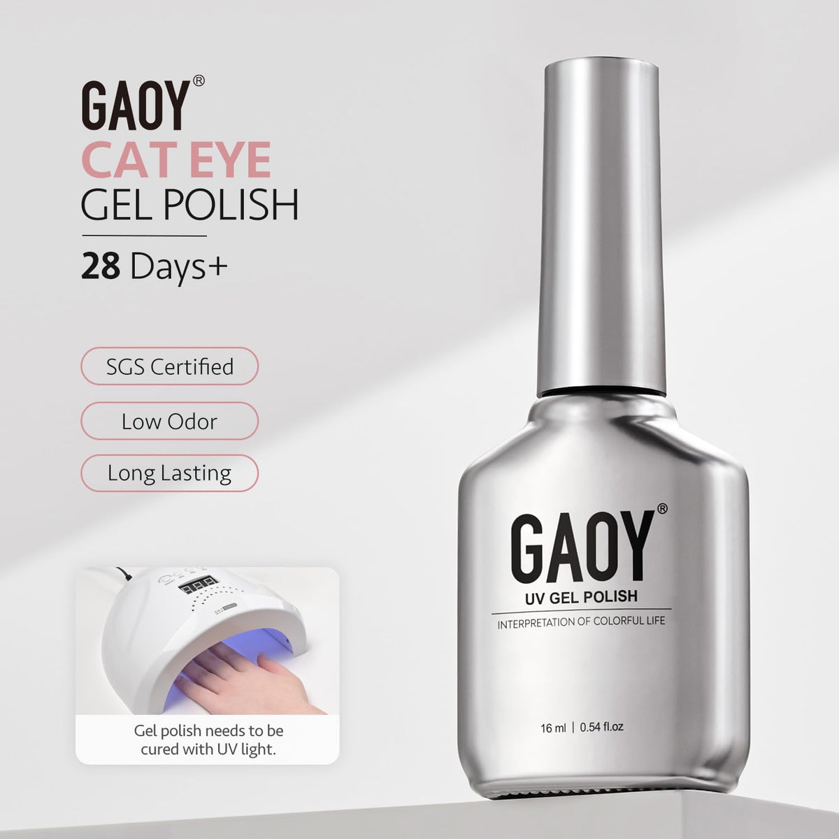 Close-up of GAOY Pink Glassy Cat Eye Gel Nail Polish bottle