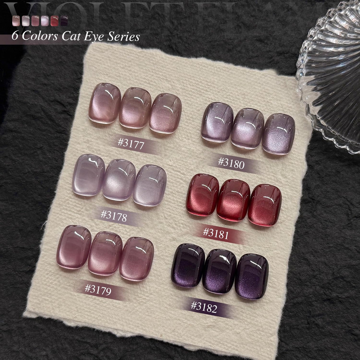 Close-up of GAOY Purple Glitter Cat Eye Gel Polish in violet flame