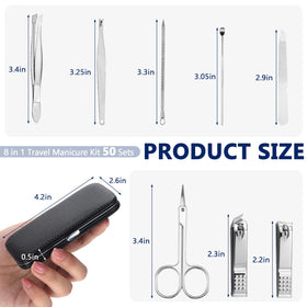 Close-up of Geosar nail clippers and tweezers in kit