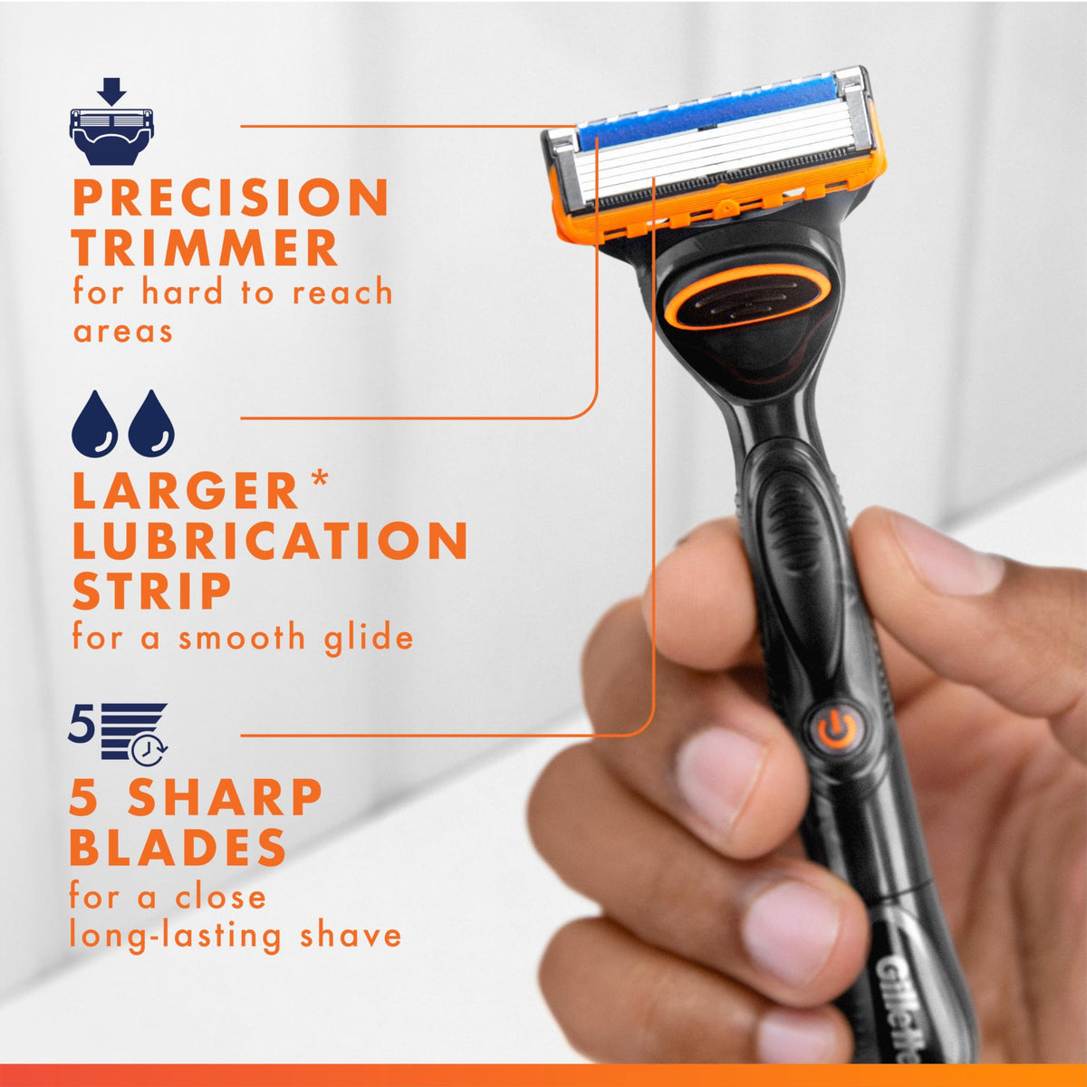 Close-up of Gillette Fusion5 Power Razor Blade features